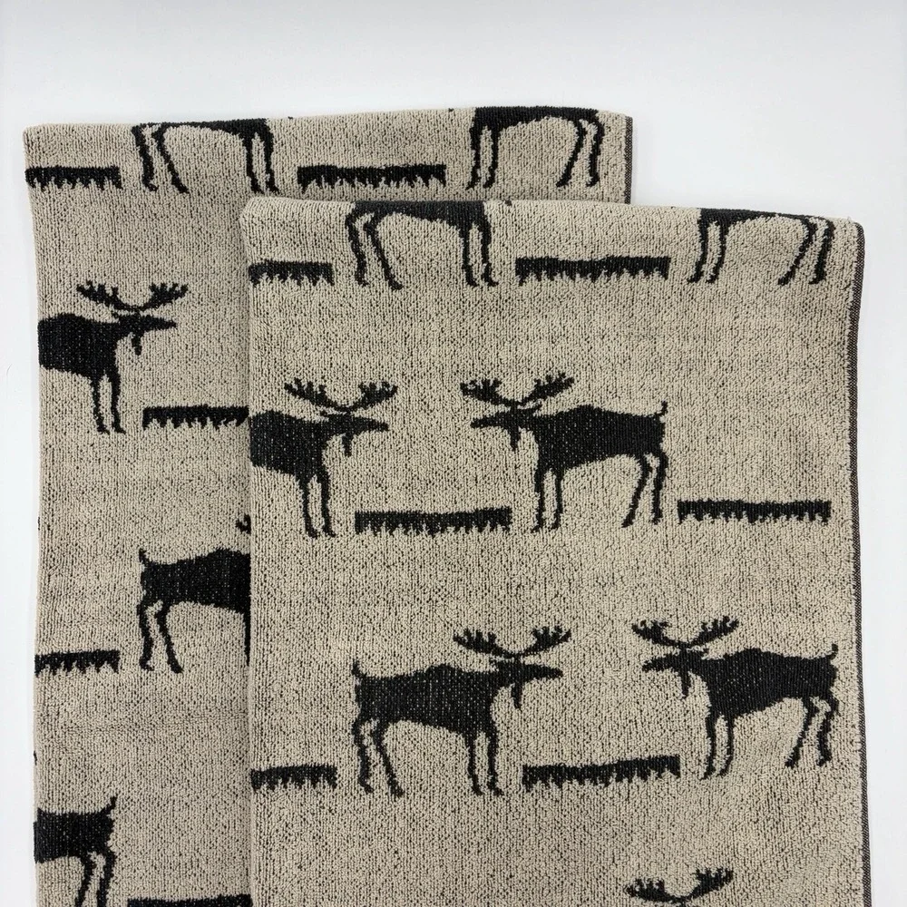 Vtg 90s Kimlor Mills Moose Bath Towel Set 2 Cotton Portugal Cabin Lodge Rustic